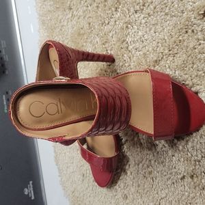 Calvin Klein red, 3 1/2 high heel sandals, New Without Tag, size 5.5,very pretty